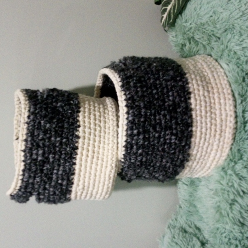 Hand Crafted Crochet Two Farmhouse Baskets Storage Planters Nesting Essential